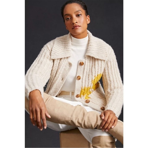 ANTHROPOLOGIE Pilcro Flower Cardigan Sweater Cheerful Smile Flower size xs - Picture 4 of 16